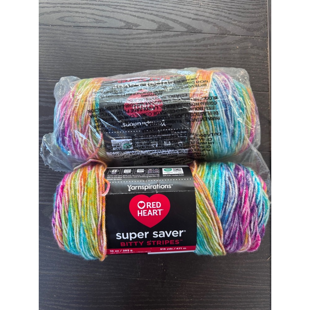 Red Heart Super Saver Bitty Stripes Yarn Unicorn Mane 2 Skeins 10oz 515yd Each